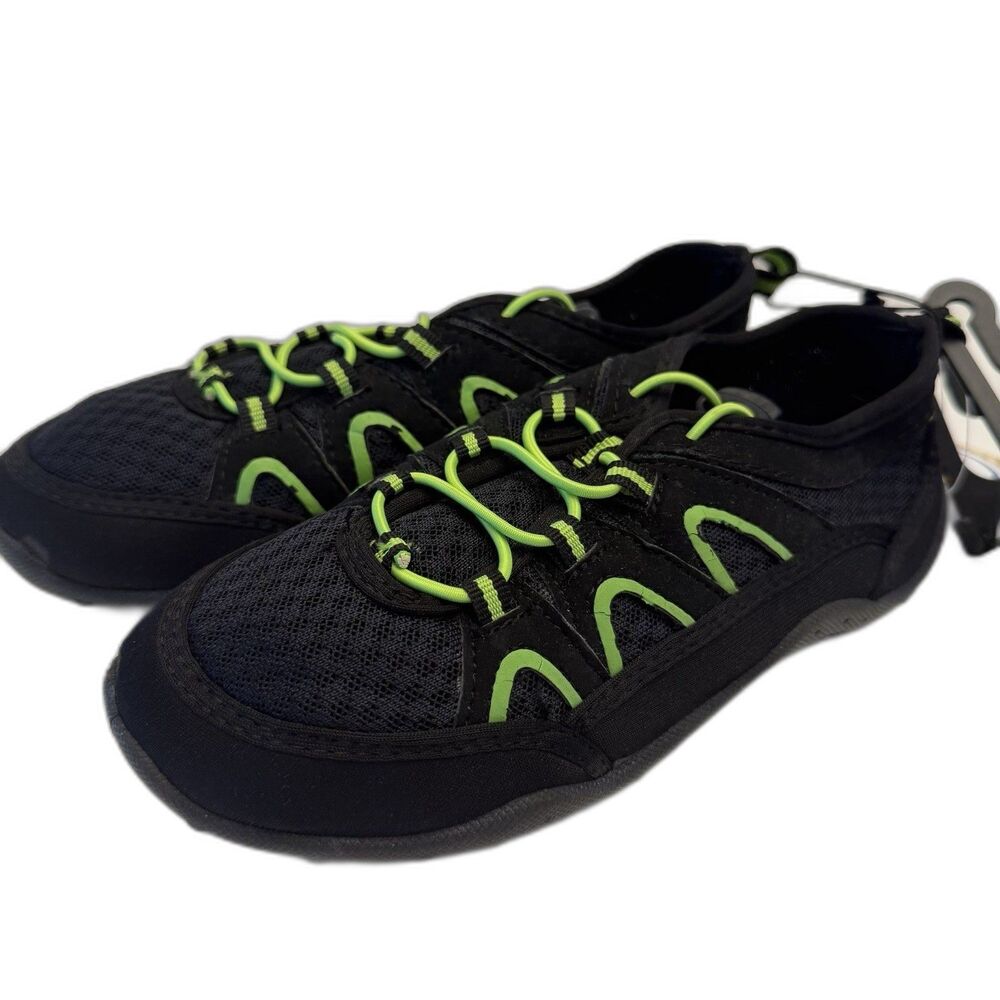 OP Boys Aqua Sock Water Shoes Black Neon Green Size M 13/1 Beach Pool